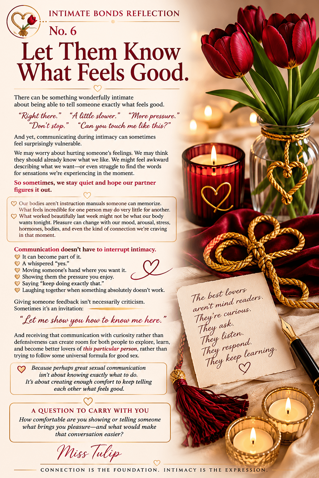 Intimate Bonds Reflection No. 6: Let Them Know What Feels Good.